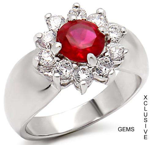* R35 POSTAGE* 18K WHITE GOLD PLATED SIMULATED RUBY LADIES RING