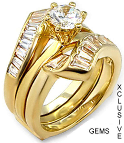 * R35 POSTAGE* 18K YELLOW GOLD PLATED SIMULATED DIAMOND WEDDING RING SET
