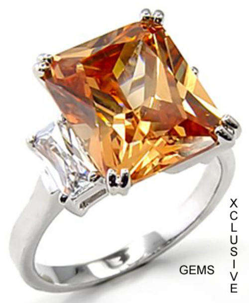 * R35 POSTAGE* 18K WHITE GOLD PLATED SIMULATED CITRINE LADIES RING