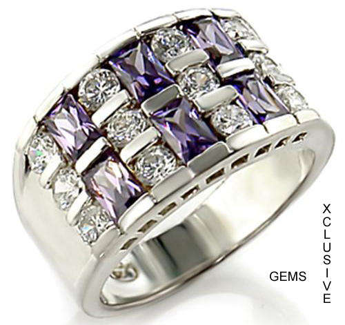 * R35 POSTAGE* 18K WHITE GOLD PLATED SIMULATED AMETHYST LADIES RING