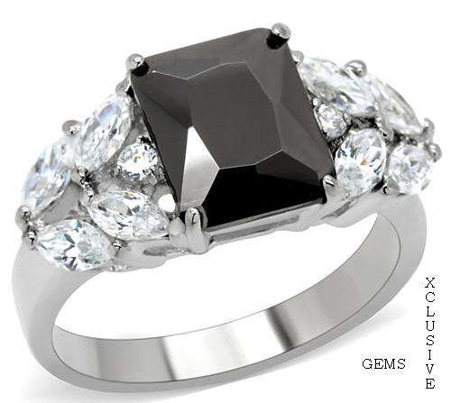 ** STAINLESS STEEL SIMULATED BLACK STONE LADIES RING