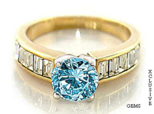 * R35 POSTAGE* 18K YELLOW GOLD PLATED SIMULATED BLUE TOPAZ LADIES RING