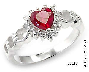 * R35 POSTAGE* WHITE GOLD PLATED SIMULATED RUBY LADIES RING