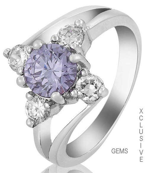 * R35 POSTAGE* 18K WHITE GOLD PLATED SIMULATED AMETHYST LADIES RING