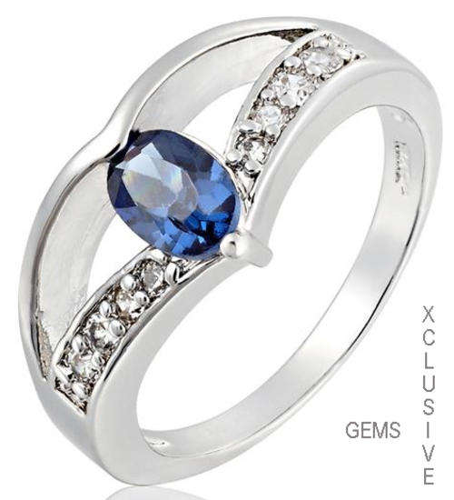* R35 POSTAGE* 18K WHITE GOLD PLATED SIMULATED SAPPHIRE LADIES RING