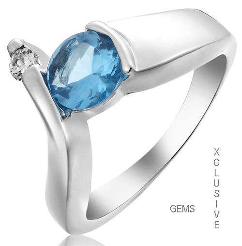 * R35 POSTAGE* 18K WHITE GOLD PLATED SIMULATED BLUE TOPAZ LADIES RING