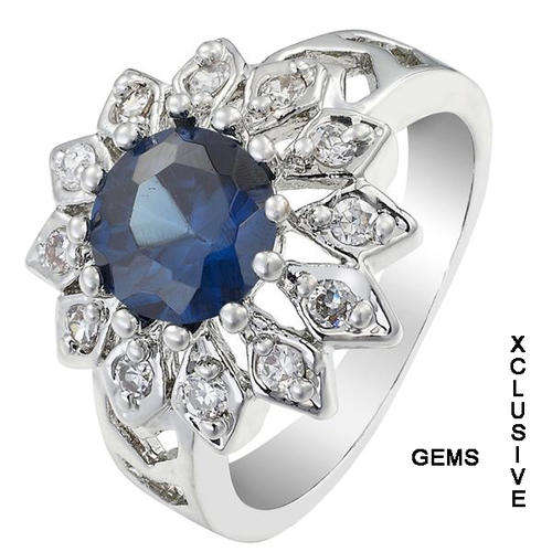 * LOCALLY IN STOCK* 18K WHITE GOLD PLATED SIMULATED SAPPHIRE LADIES RING