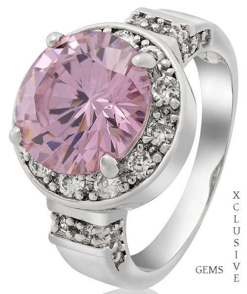 * 18K WHITE GOLD PLATED SIMULATED PINK TOPAZ LADIES RING