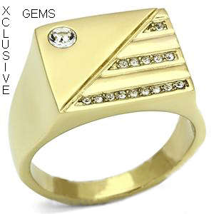 CLASSIC 18K YELLOW GOLD PLATED SIMULATED DIAMOND MEN'S RING