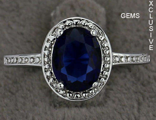 * BEAUTIFUL* 18K WHITE GOLD PLATED SIMULATED SAPPHIRE LADIES RING