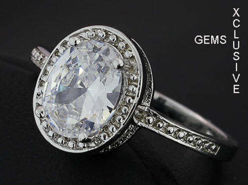 ** DAZZLING 18K WHITE GOLD PLATED SIMULATED DIAMOND LADIES RING