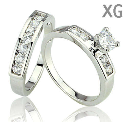 **STUNNING SIMULATED DIAMOND 18K WHITE GOLD PLATED WEDDING RING SET