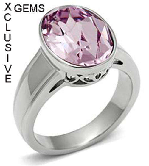 * R35 POSTAGE* STAINLESS STEEL SIMULATED AMETHYST LADIES RING