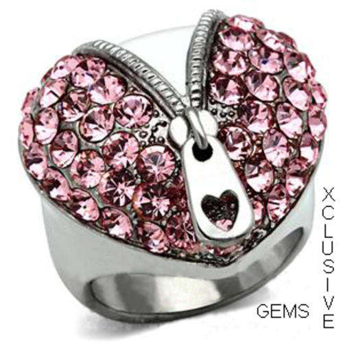 STAINLESS STEEL SIMULATED PINK TOPAZ LADIES RING