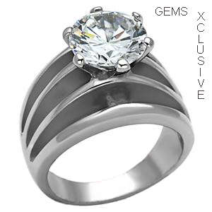 * STAINLESS STEEL SIMULATED DIAMOND RING