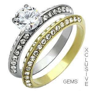* R35 POSTAGE* 18K YELLOW GOLD PLATED SIMULATED DIAMOND WEDDING RING SET