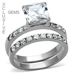 **POSTAGE R35**  SIMULATED DIAMOND STAINLESS STEEL WEDDING RING SET