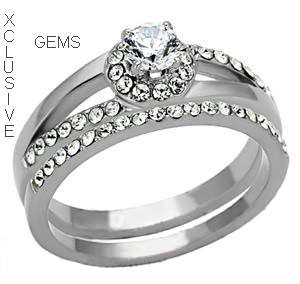 ** SIMULATED DIAMOND STAINLESS STEEL WEDDING RING SET