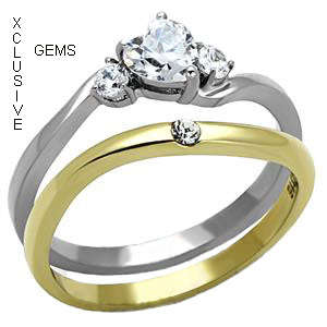 * R35 POSTAGE* 18K YELLOW GOLD PLATED SIMULATED DIAMOND WEDDING RING SET