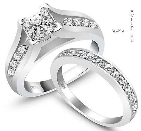 GORGEOUS SIMULATED DIAMOND GENUINE 925 STERLING SILVER LADIES WEDDING RING