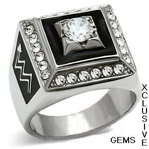 STAINLESS STEEL SIMULATED BLACK DIAMOND MEN'S RING