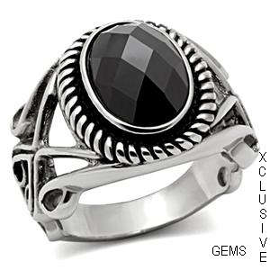 STAINLESS STEEL SIMULATED BLACK DIAMOND MEN'S RING