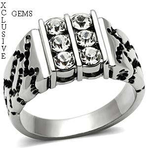 STAINLESS STEEL SIMULATED DIAMOND MEN'S RING