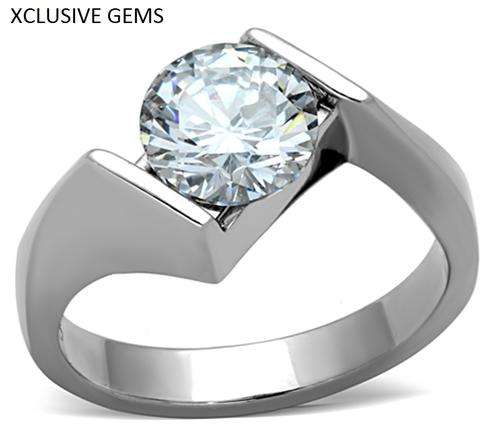 *SIMULATED DIAMOND STAINLESS STEEL ENGAGEMENT RING