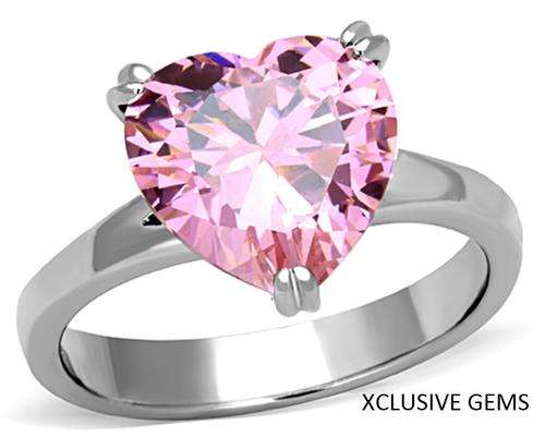 *SIMULATED PINK TOPAZ SOLID STAINLESS STEEL ENGAGEMENT RING