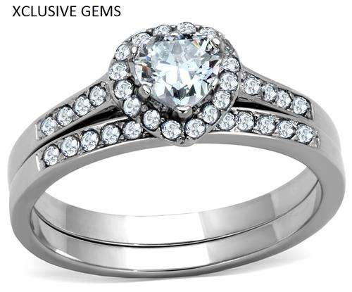 *SIMULATED DIAMOND SOLID STAINLESS STEEL WEDDING RING SET