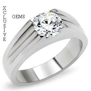 18K WHITE GOLD PLATED SIMULATED DIAMOND MEN'S RING