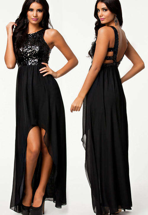 *LOCALLY IN STOCK* SEXY BLACK SEQUINED EVENING DRESS