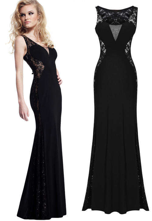 SENSATIONAL LACE DETAIL EVENING DRESS