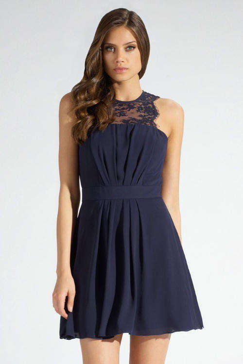 PRETTY PLEATED LACE INSERT SKATER DRESS