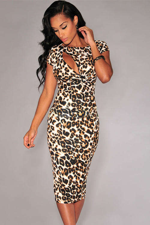 LUSCIOUS LEOPARD HOLLOW OUT DETAIL DRESS