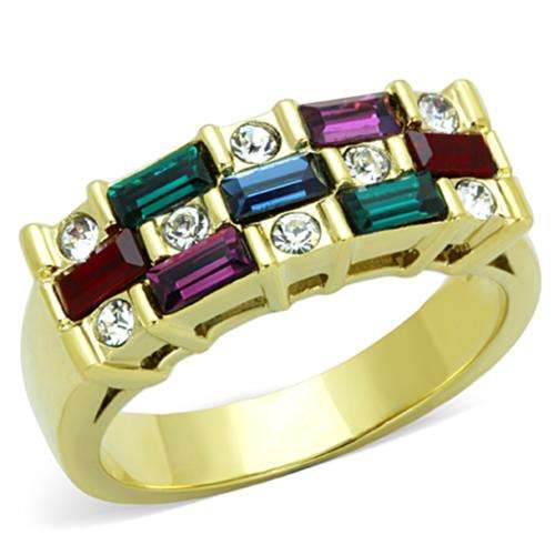 YELLOW GOLD PLATED MULTI COLOURED SIMULATED DIAMOND LADIES RING