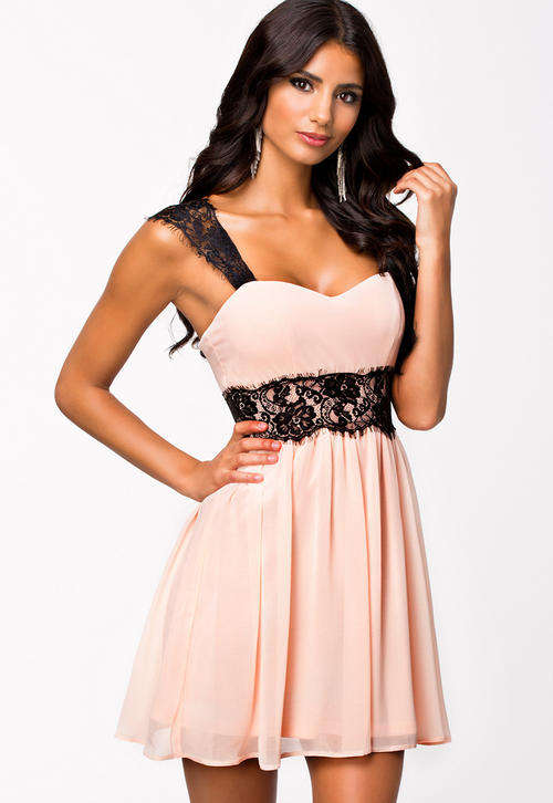 STUNNING LACE WAIST & STRAPS SKATER DRESS