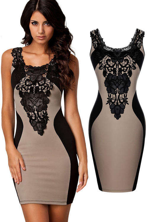 SEXY CONTRAST LACE & CURVES BODYCON DRESS