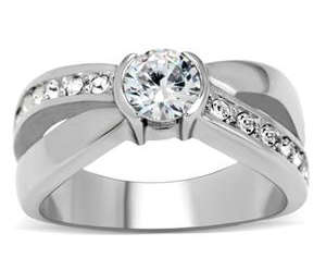 * 18K WHITE GOLD PLATED SIMULATED DIAMOND RING