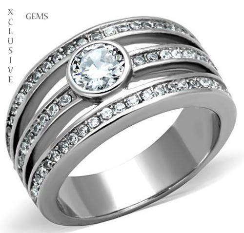 ** 18K WHITE GOLD PLATED SIMULATED DIAMOND LADIES RING
