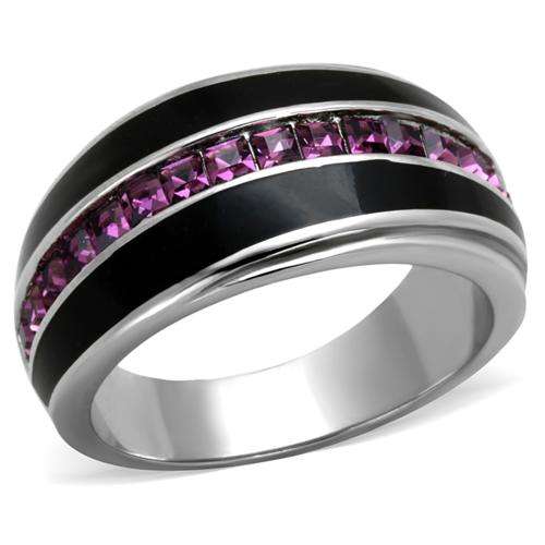 ** 18K WHITE GOLD PLATED SIMULATED AMETHYST LADIES RING