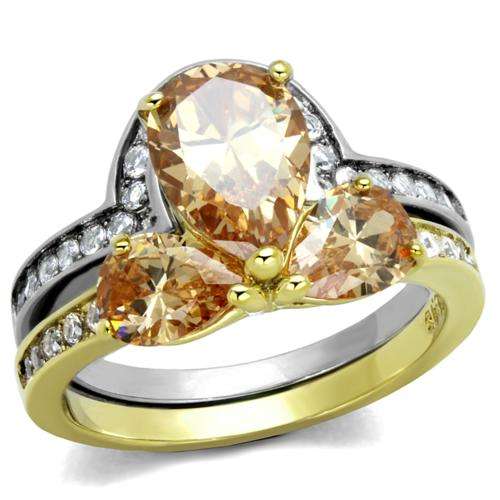 UNUSUAL 18K YELLOW GOLD PLATED SIMULATED DIAMOND AND CITRINE WEDDING RING SET