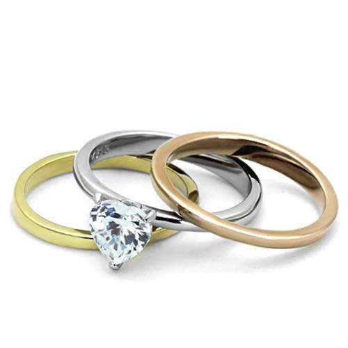 BEAUTIFUL 18K YELLOW, WHITE AND ROSE GOLD PLATED SIMULATED DIAMOND WEDDING RING SET