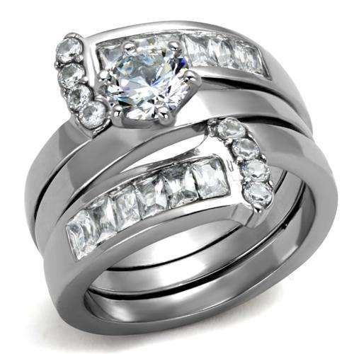 BEAUTIFUL 18K WHITE GOLD PLATED SIMULATED DIAMOND WEDDING RING SET
