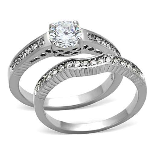 BEAUTIFUL 18K WHITE GOLD PLATED SIMULATED DIAMOND WEDDING RING SET