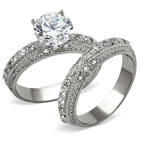 BEAUTIFUL 18K WHITE GOLD PLATED SIMULATED DIAMOND WEDDING RING SET