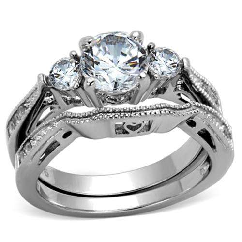 BEAUTIFUL 18K WHITE GOLD PLATED SIMULATED DIAMOND WEDDING RING SET
