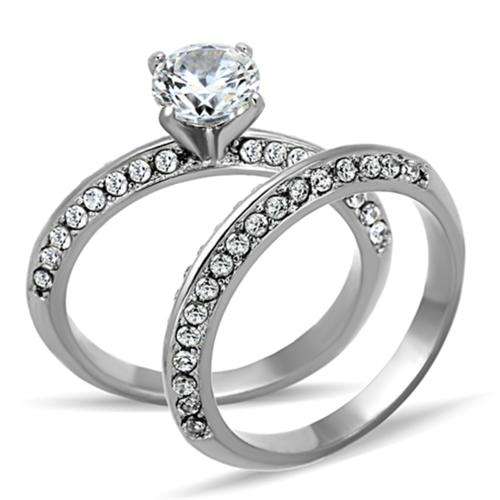 BEAUTIFUL 18K WHITE GOLD PLATED SIMULATED DIAMOND WEDDING RING SET