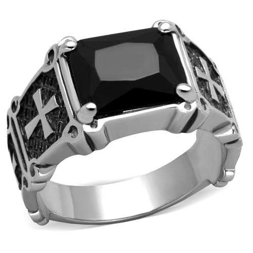 STAINLESS STEEL SIMULATED BLACK ONYX MEN'S RING