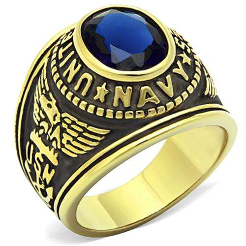 18K YELLOW GOLD PLATED SIMULATED DIAMOND SAPPHIRE MEN'S RING